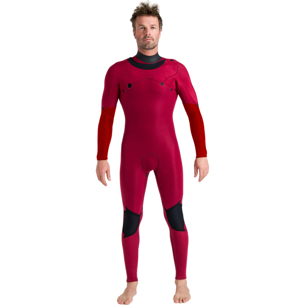2026 C-Skins Mens Nuwave Session 5/4/3mm Chest Zip Wetsuit CSE54MC - Black / Black / Red